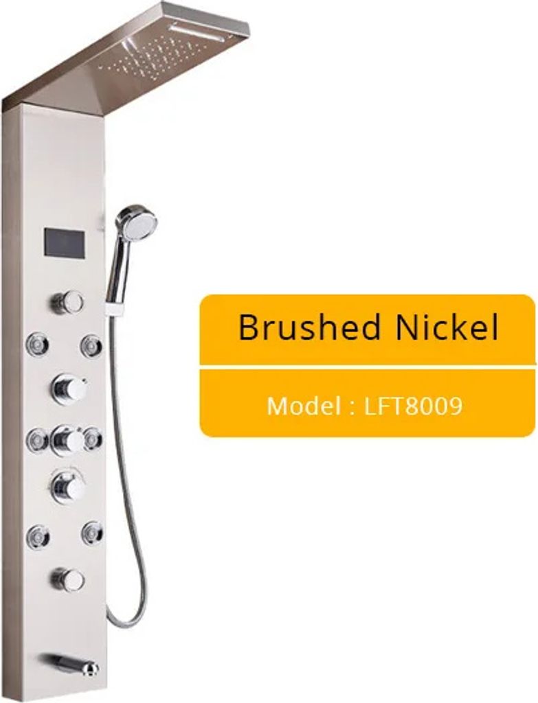 LED-Duschpaneel mit Licht, digitale Temperaturanzeige, modernes Design, Bürstet 8009