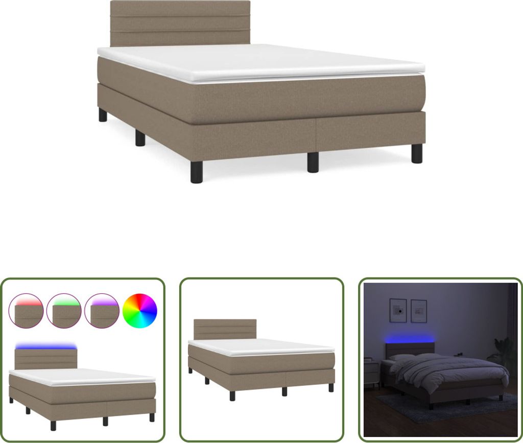 The Living Store Boxspringbett mit Matratze & LED Taupe 120x190 cm Stoff