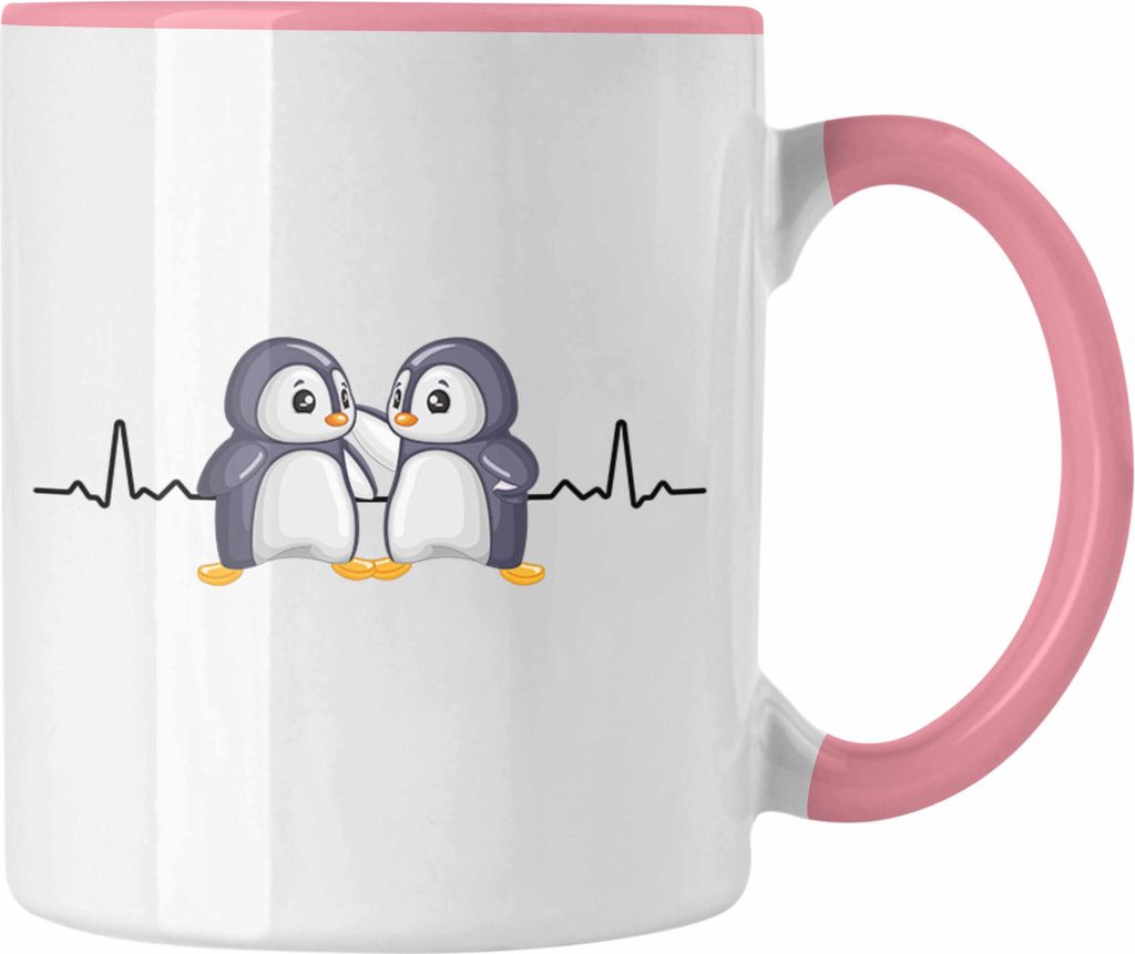 Trendation - Pinguin Tasse Herzschlag Geschenkidee Mädchen (Rosa)
