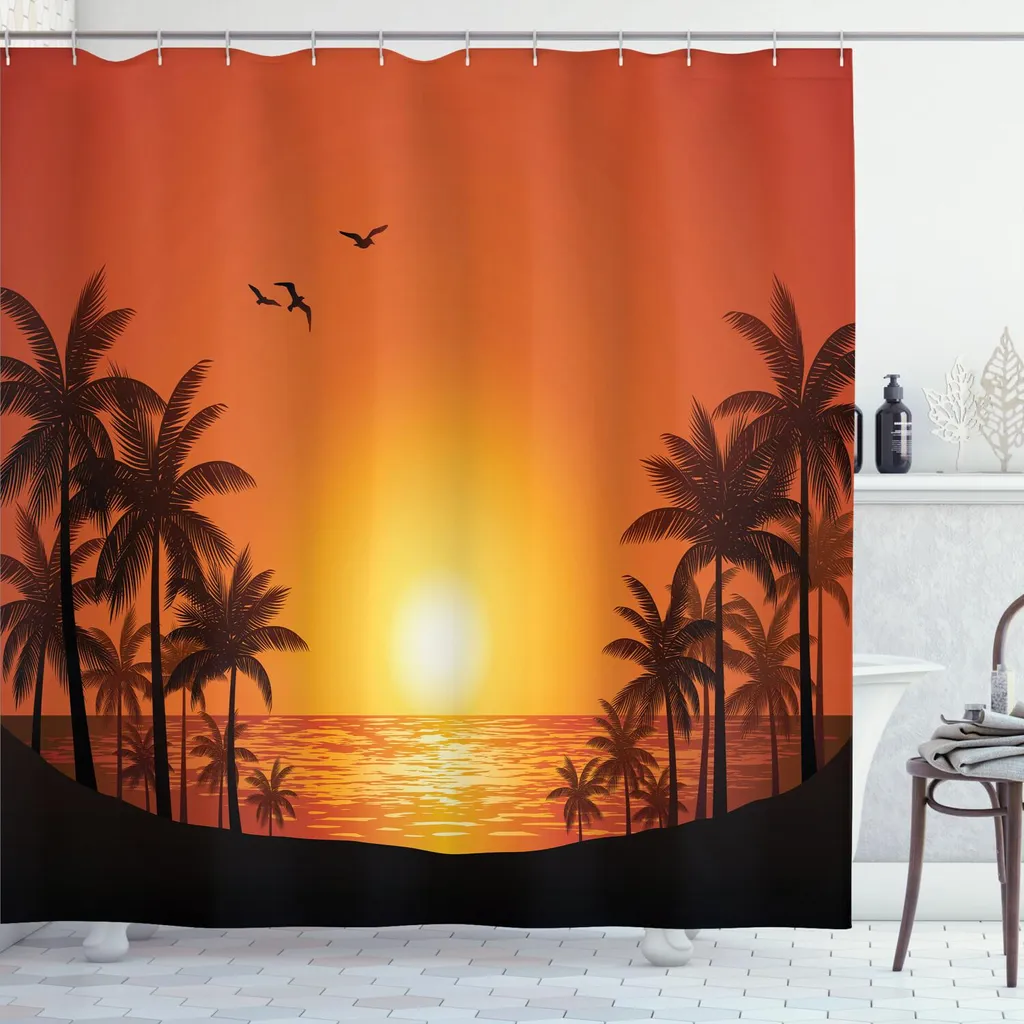 Tenda da Doccia 175x180 cm ABAKUHAUS Palme e Sole al Tramonto