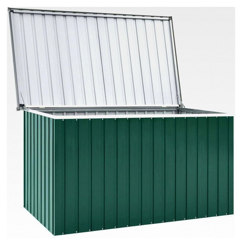 Gartentruhe für den Außenbereich, Aufbewahrungsbox, Gartenbank mit Stauraum, grün, 129 x 67 x 65 cm, große Truhe aus Harz für Terrasse und Zub...