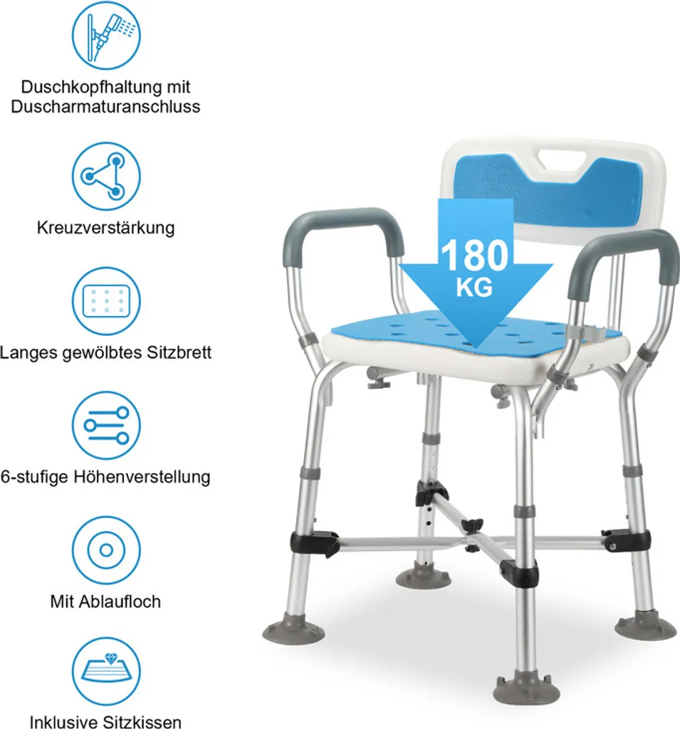 Offerta Sgabello Doccia Yakimz 180kg: Sedia Sicura con Braccioli e Schienale - 2