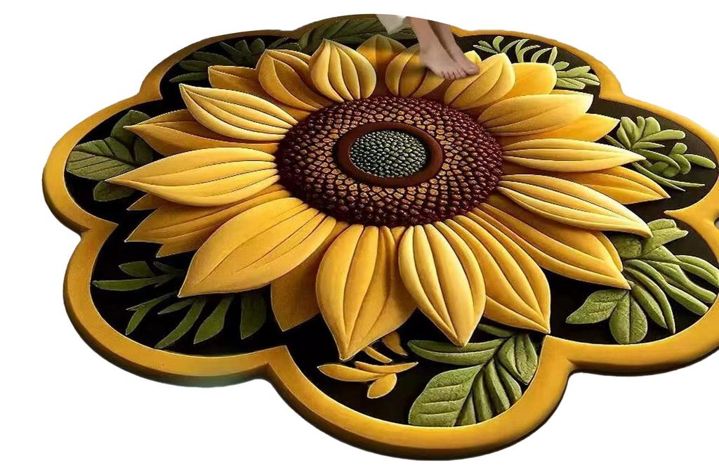 Große Fußmatte mit rutschfester Unterseite, flauschiger Teppich mit 3D-Sonnenblumenmuster, ideal für Wohnzimmer, Badezimmer und Küche.