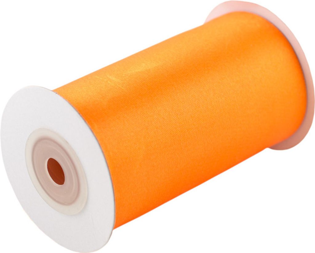 100mm breites, 10m langes, einseitig glänzendes orangenes Satinband auf Rolle. Perfekt für Bastelprojekte und Geschenkverpackungen
