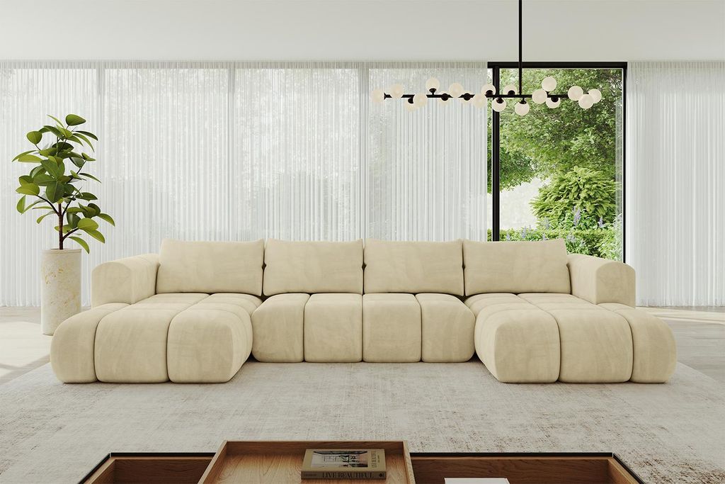 ALTDECOR Ecksofa in U-Form mit Schlaffunktion und Bettkasten CLOUD-U 405x185x90 Beige - Corner Sofa Bett Eckcouch Couch L-Form Schlafcouch Ausziehb...