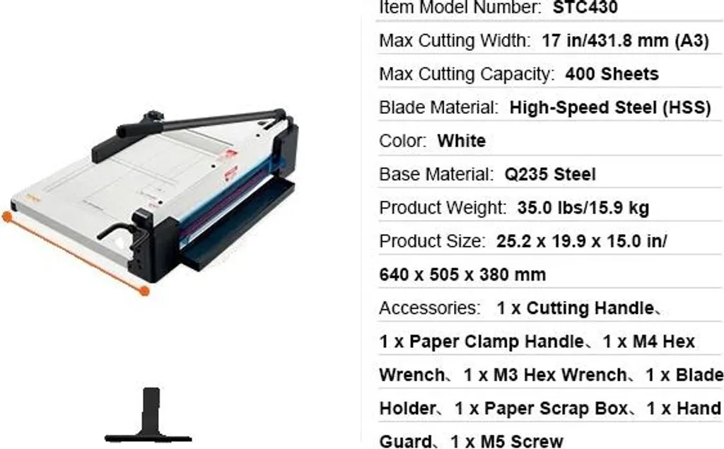 Coupe-papier de 17 pouces, capacité 400 feuilles pour bureau | Modèle A17