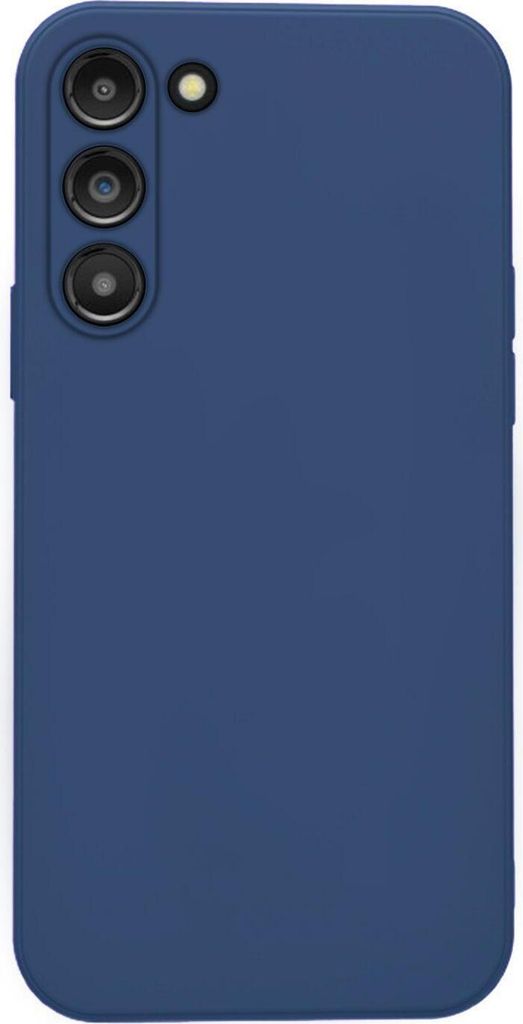 The back of a blue smartphone case is shown against a white background.
