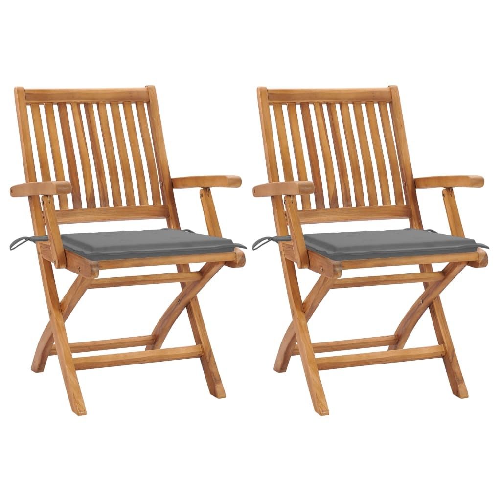 Maison Exclusive - Gartenstühle 2 Stk. mit Grauen Kissen Teak Massivholz