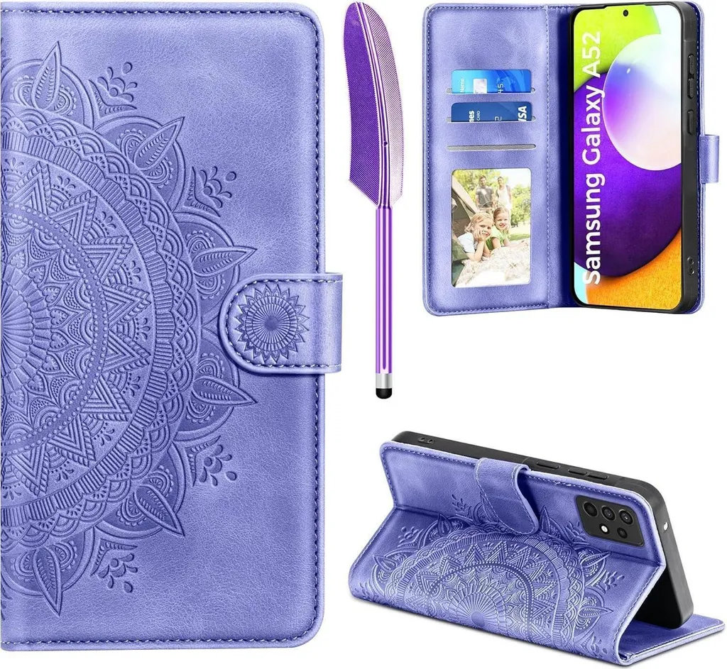 Samsung Galaxy A52s 5G Housse en Cuir Flip Wallet Violette de Protection