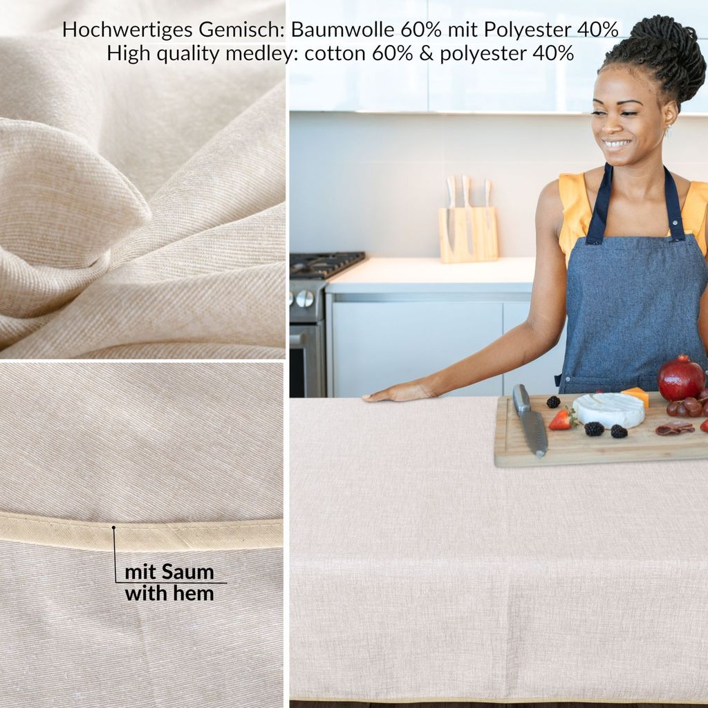 Tischdecke Textil Leinenoptik Beige Robust Wasserabweisend Breite 155 cm diverse Längen