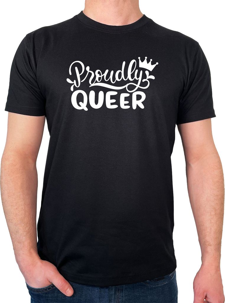 Huuraa Herren T-Shirt Proudly Queer Krone S Black Bio Baumwolle Fairtrade Herrenshirt Geschenkidee