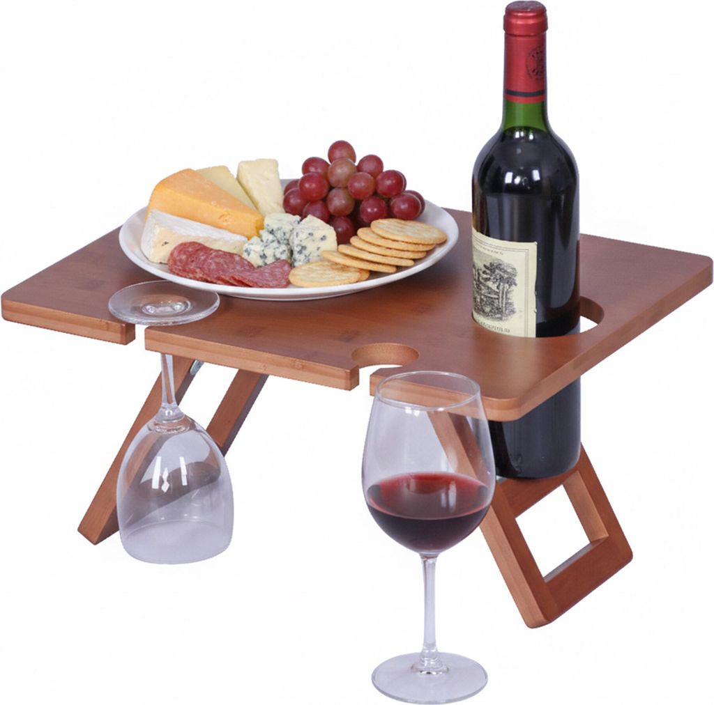 Table à vin de pique-nique Relaxdays, pliable, en bambou, H Image du produit 