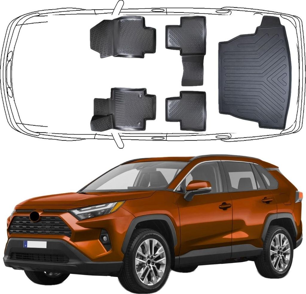 3D Auto Fußmatten & Kofferraumwanne Set Kompatibel mit Toyota RAV4 5.Gen ab 2018