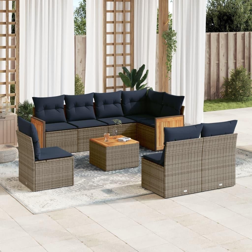 Maison Exclusive - 9-teiliges Gartensofa-Set mit Kissen, grau, Polyrattan