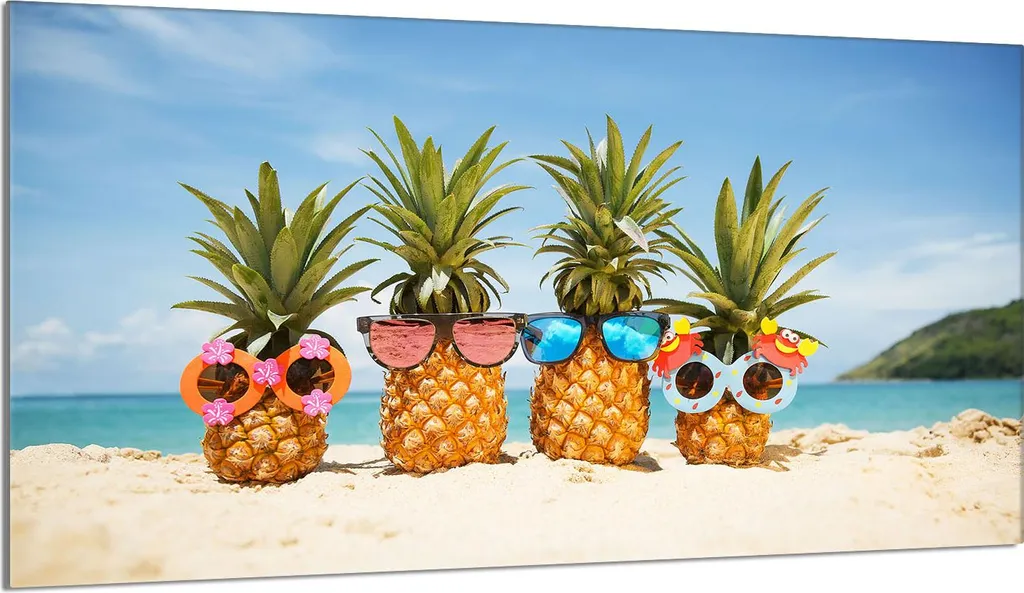 Tagliere in Vetro 90x52 Copri Piano Cottura Ananas Mare Summer Vibes
