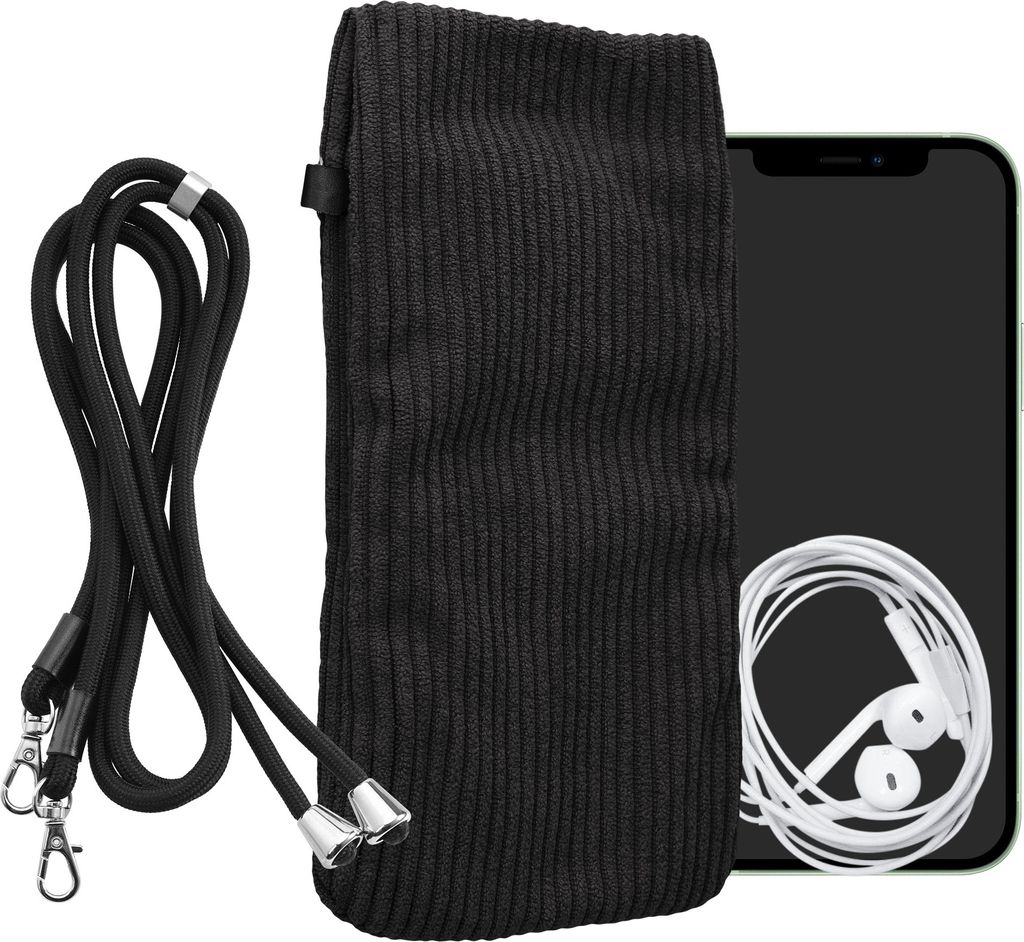 kwmobile Handytasche für Smartphones XXL - 7" Handy Tasche - Cord Handy Hülle Dunkelgrau mit Kordel - Tasche mit Handykette 17,7 x 9 cm Innenmaße