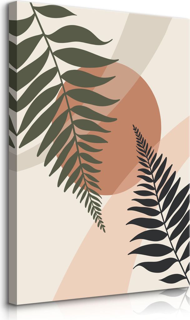 Muralo Leinwandbild Canvas BLÄTTER Sonne Pflanzen Natur Boho Stil für Wohnzimmer Br. 40cm x Hö. 50cm