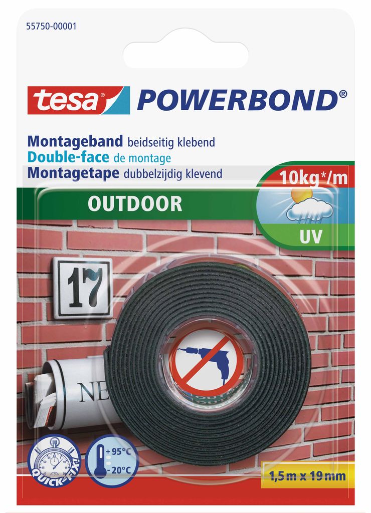 TESA Powerbond OUTDOOR, Montageband, Schwarz, 1,5 m, Produktbild 