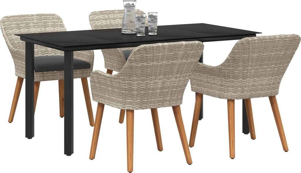 vidaXL Garten Essgruppe mit Kissen 5 pcs Hellgrau Poly-Rattan
