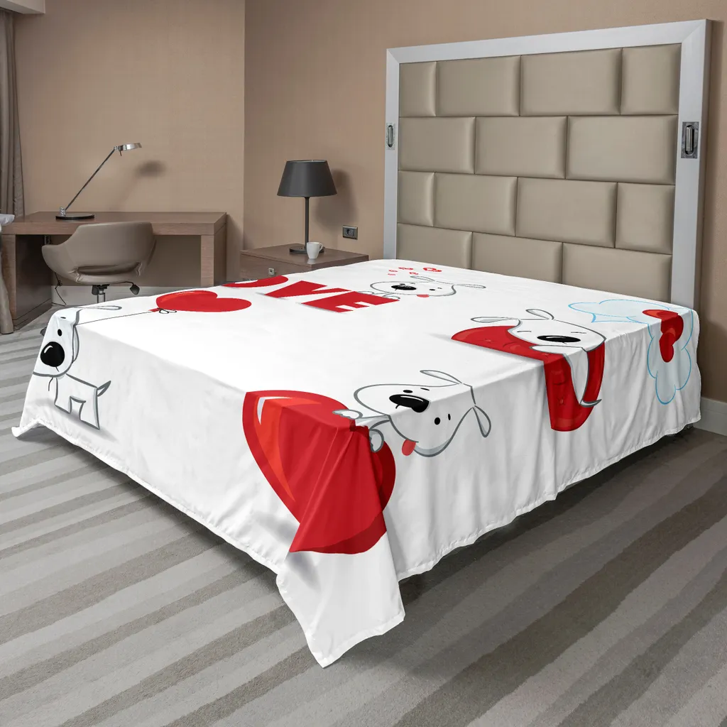 Drap de Dessus Décoratif Thème Animaux Blanc et Rouge Format XL 275x260