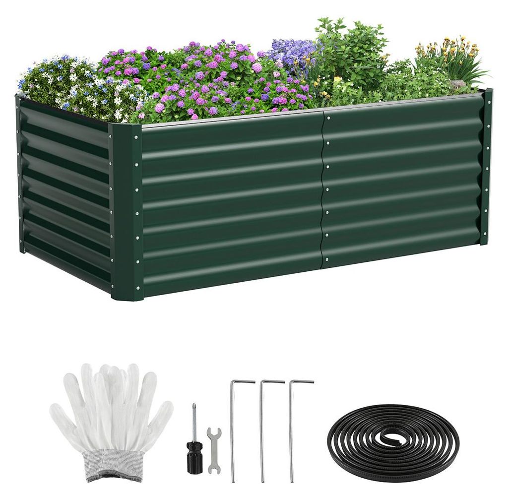 Faziango Metall Hochbeet 160x90x60cm Raumteiler Garten Verzinktes Gemüsebeet mit Kantenschutz, Stabil & Rostfrei, Bodenloses Pflanzbeet für Auße...