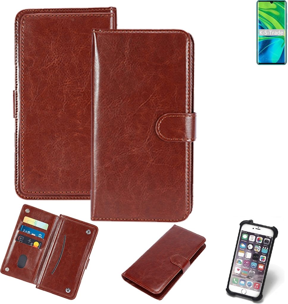 K-S-Trade 360° Hülle kompatibel mit Xiaomi Mi Note 10 braun Kunstleder Case BookCase WalletCase Kunstlederederhülle Handyhülle, Rundumschutz