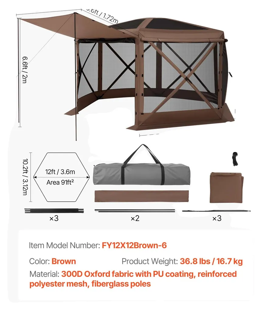 Tente Moustiquaire 12x12 pour Repas Extérieur et Camping Familial