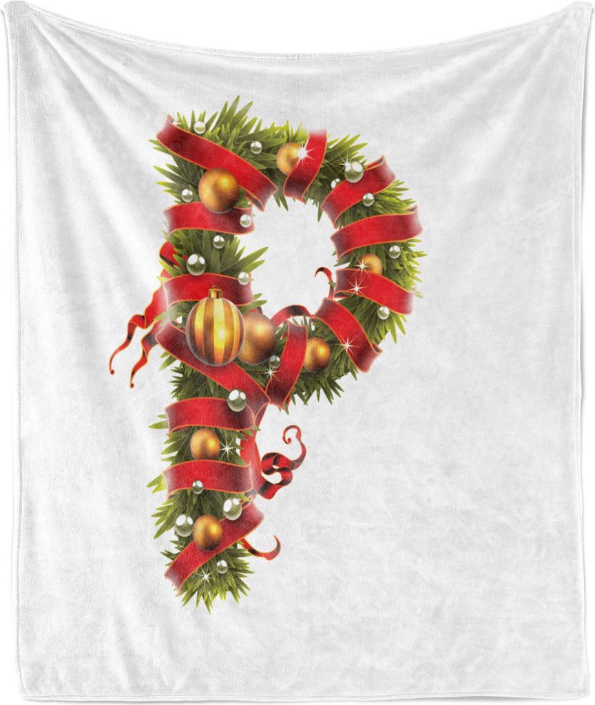 ABAKUHAUS Weihnachtsalphabet Weich Flanell Fleece Decke, Foto von hohem Grad realistischer Baumzweige als P Schreiben Kunstdruck, 175 x 230 cm, Per...