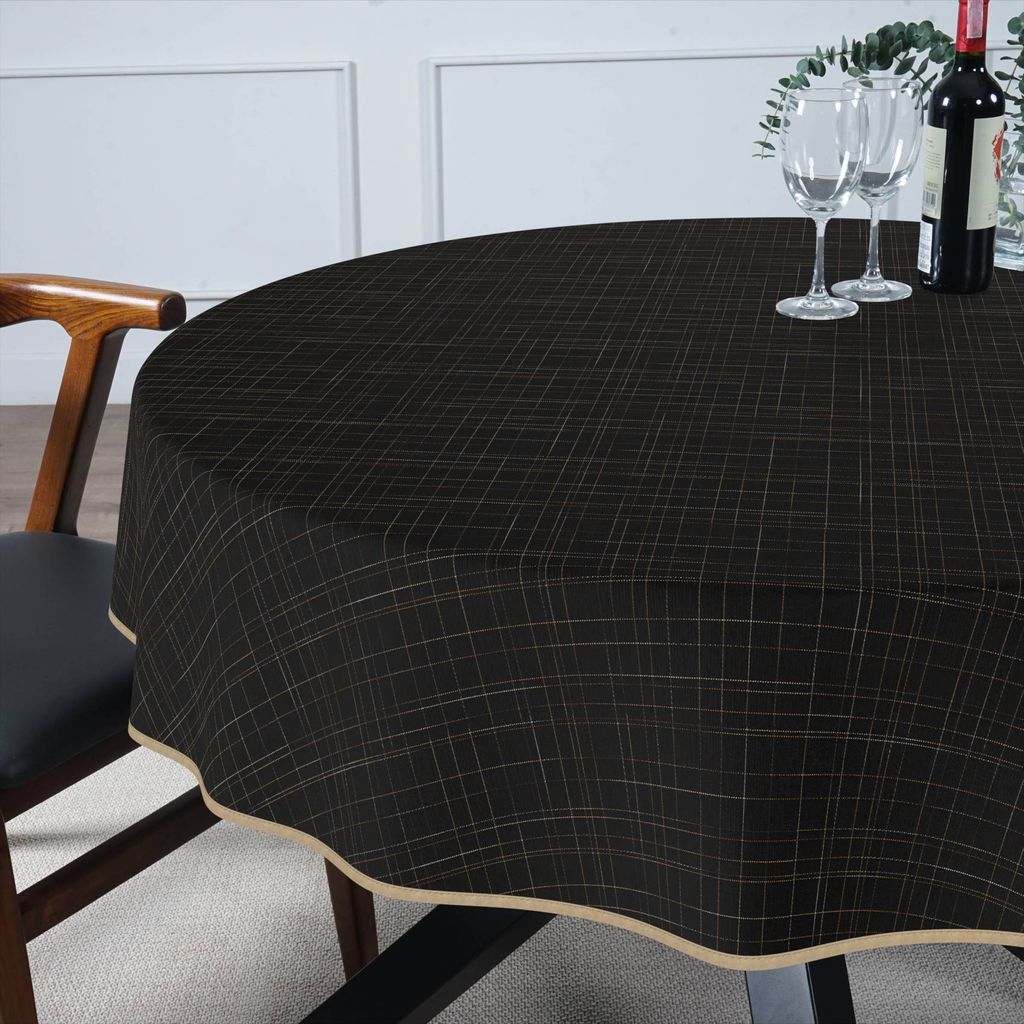 Tischdecke Lines - ROMA mit feiner Veredelung und Beschichtung Tischwäsche Stoff-Tischdecke uni Schwarz Rund 100cm mit Paspelband