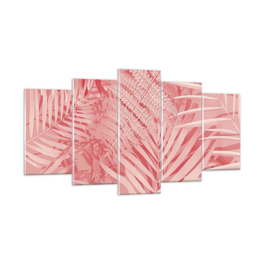 Bilder auf glas - 5 Teile - Rosa Blätter Palmen - 160x85cm - Glasbilder - Wandbilder - Bilder - zum Aufhängen bereit - Wanddekoration aus Glas - ...