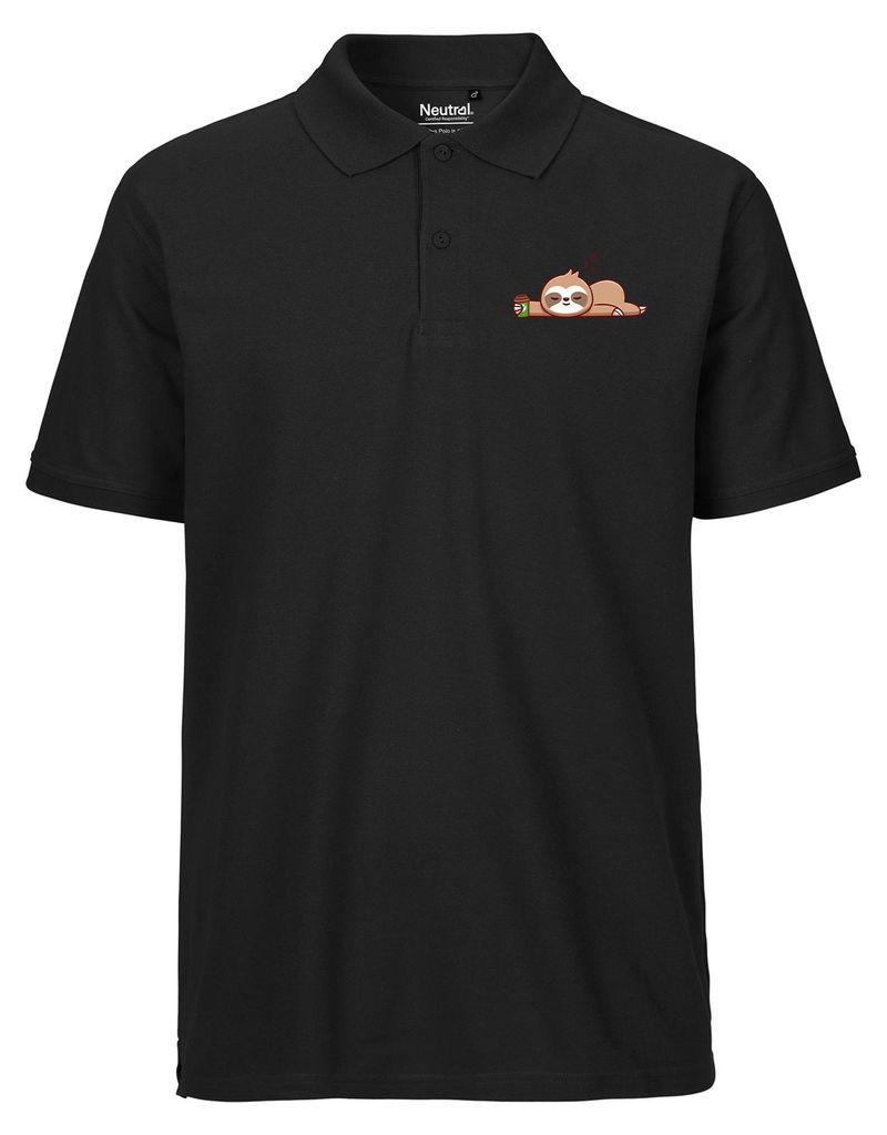 Huuraa Herren Polo Shirt schlafendes Faultier Comic XL Black Bio Baumwolle Fairtrade Poloshirt Geschenkidee
