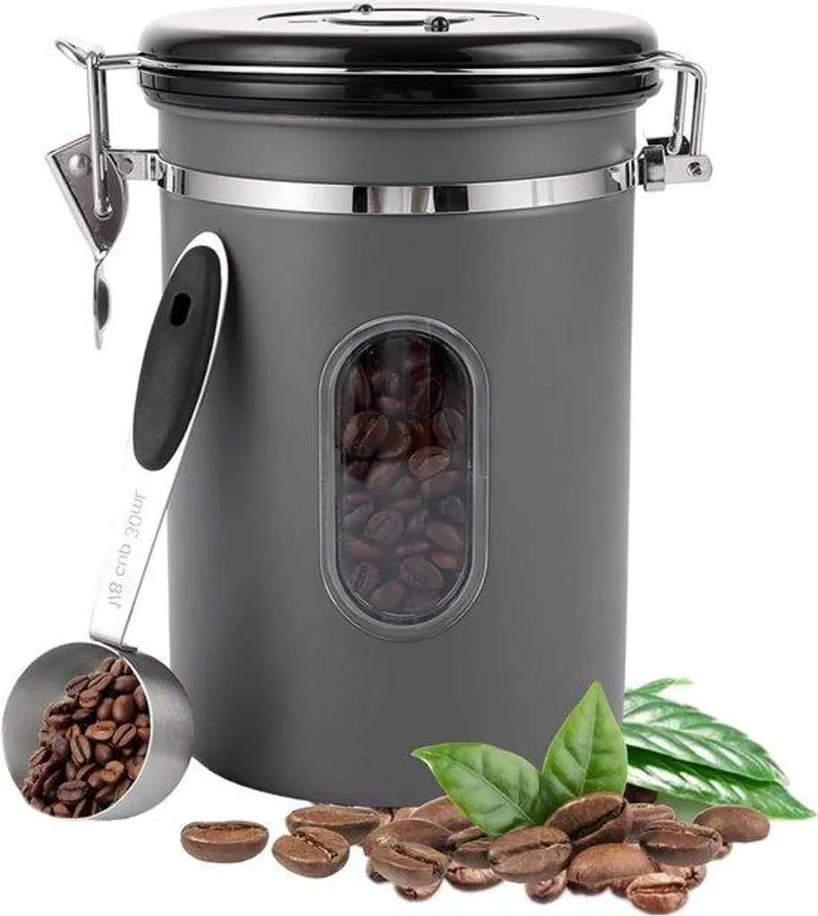 Boîte à café inox avec valve de dégazage et cuillère doseuse incluse
