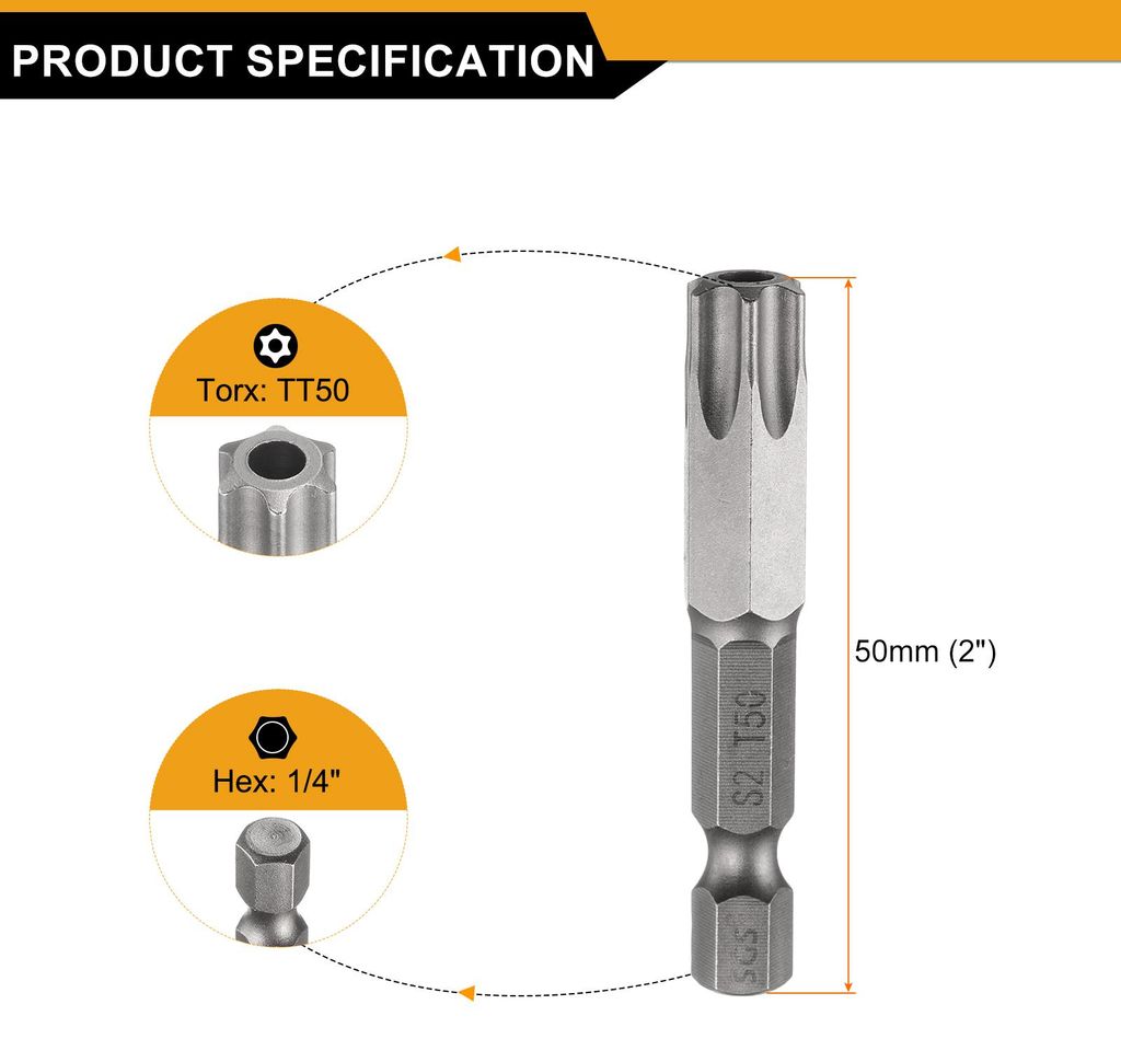 TT50 Torx Bit Set Schraubendreher Bit 50mm Lang 1/4 Zoll Magnetisch Hex Sechskant Sechskantschaft S2 Stahl Lochspitze Bitsatz fš¹r Akkuschrauber ...