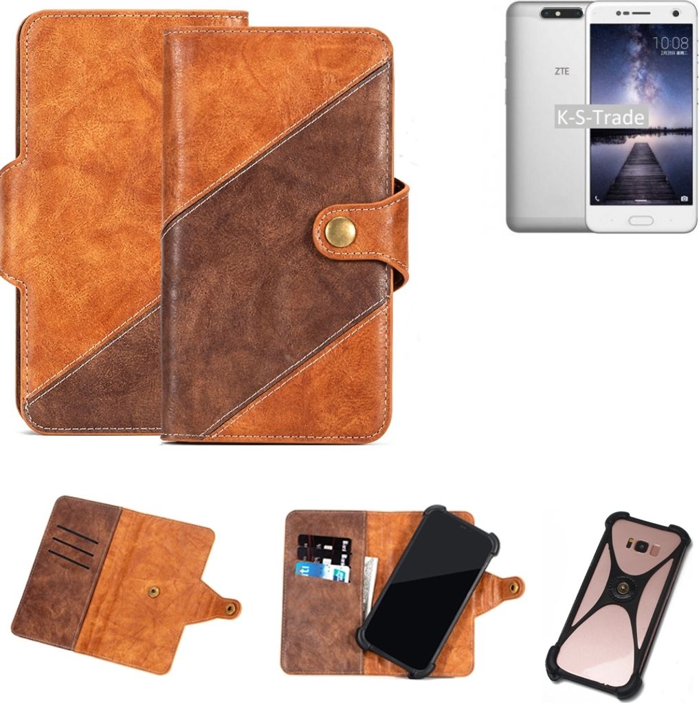 K-S-Trade Handy-Hülle Schutz-Hülle Bookstyle Case Wallet-Case kompatibel mit ZTE Blade V8 64 GB Handy Cover Bumper Kantenschutz Smartphone