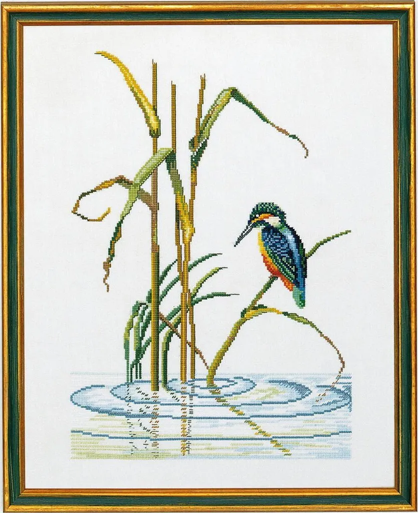 Tableau à Broder Point de Croix Martin-pêcheur 40x50cm avec Fils et Toile