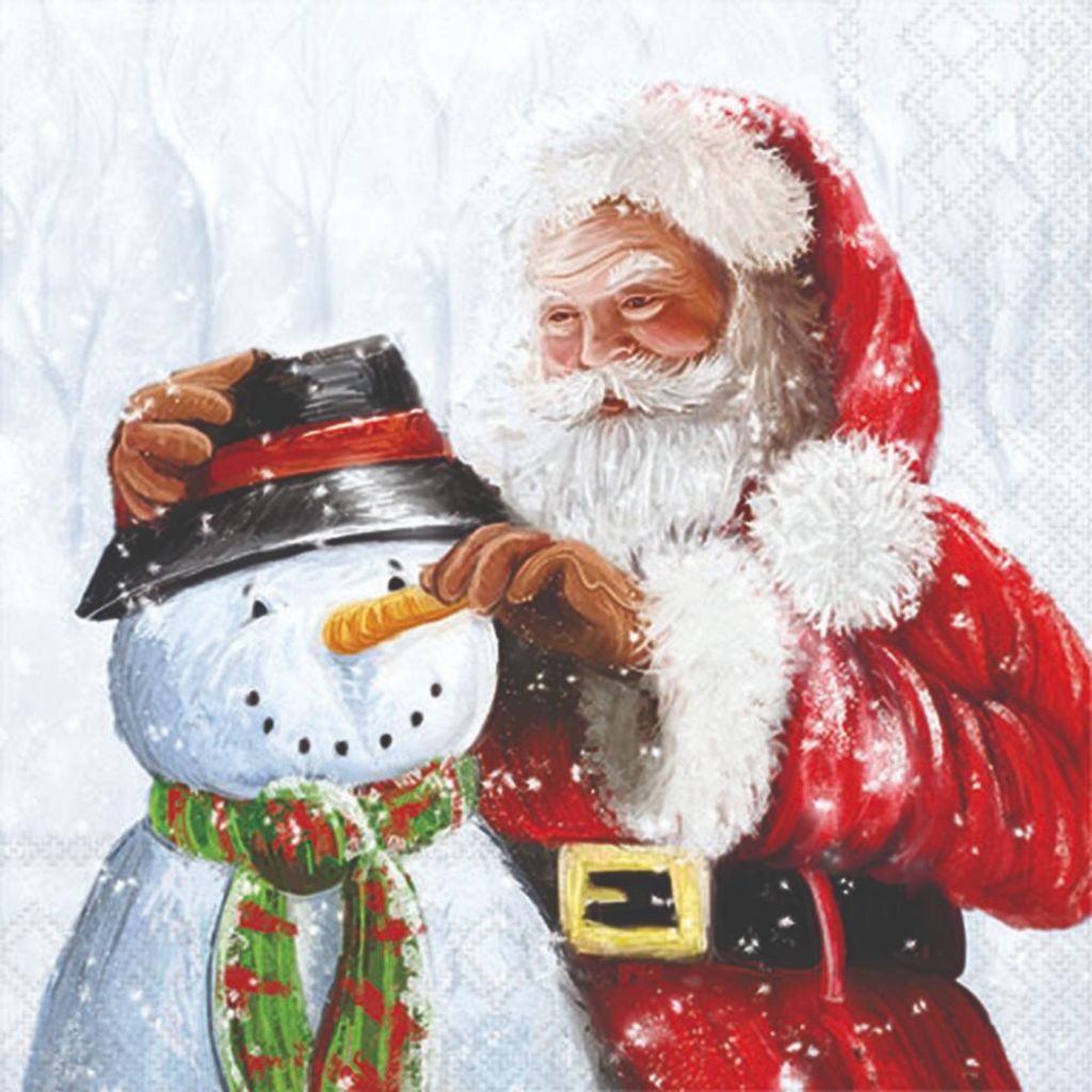 Servietten 25x25 cm - Santa and snowman