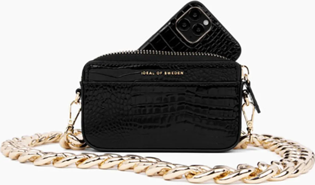 Sac Nano Noir IDEAL OF SWEDEN en Cuir Crocodile et Sangle Amovible
