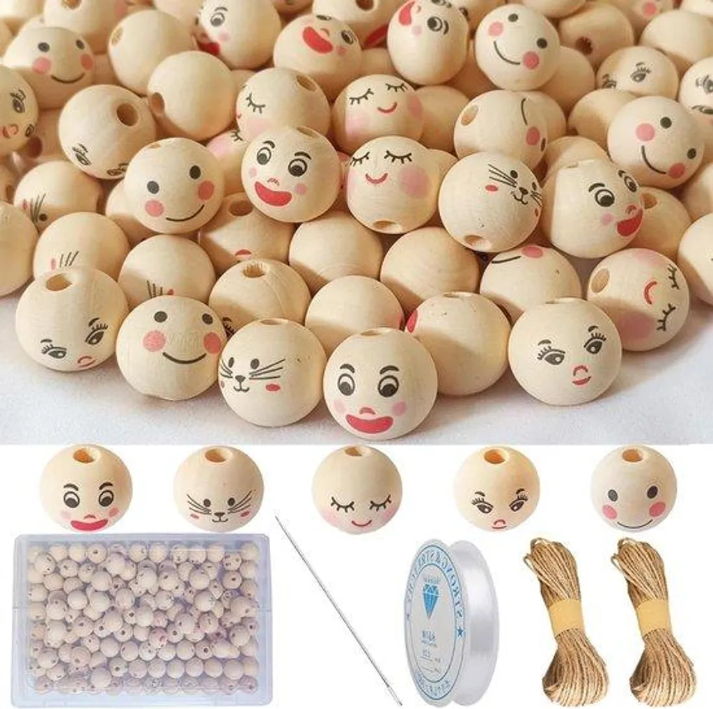 Lot de 120 perles en bois 20 mm pour atelier DIY et créations artisanales