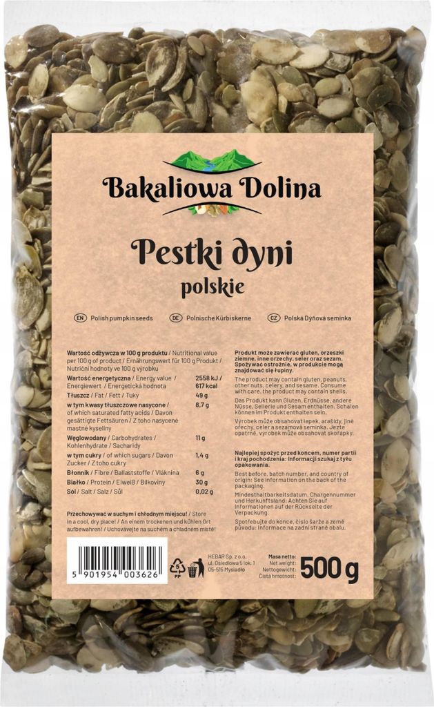 Kürbiskerne 500 G - Geschält - Salat-Topping - Backzutat - Produktbild 