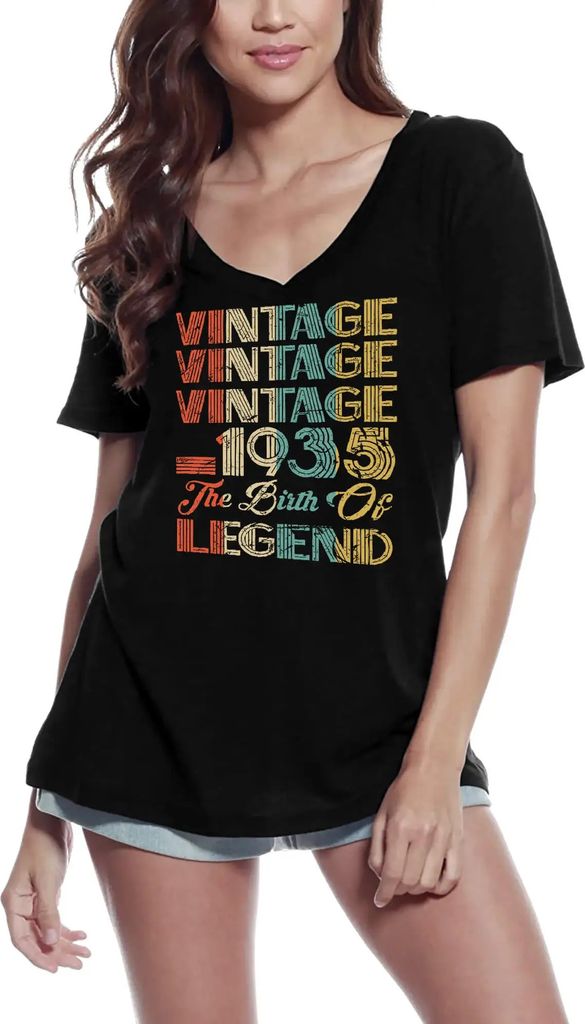 Damen Grafik T-Shirt V-Ausschnitt Jahrgang 1935 - die Geburt der Legende – Vintage 1935 The Birth Of Legend – Geschenk 89. Geburtstag Jahrestag 89