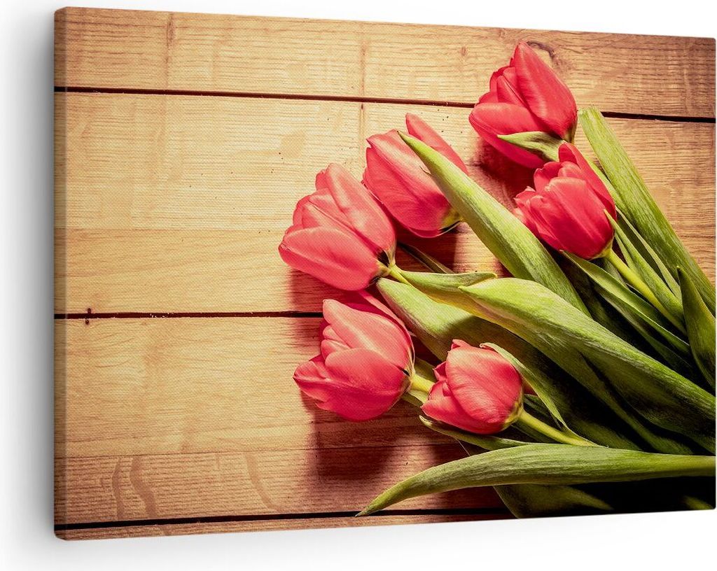 Bild auf Leinwand - Leinwandbild - Tulpen Blumenstrauß Sommer Garten - 70x50cm - Wand Bild - Wanddeko - Leinwanddruck - Bilder - Kunstdruck - Lein...
