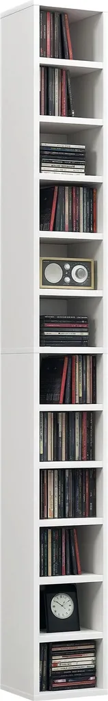 Meuble de rangement CD vertical blanc avec 12 étagères pour 204 disques