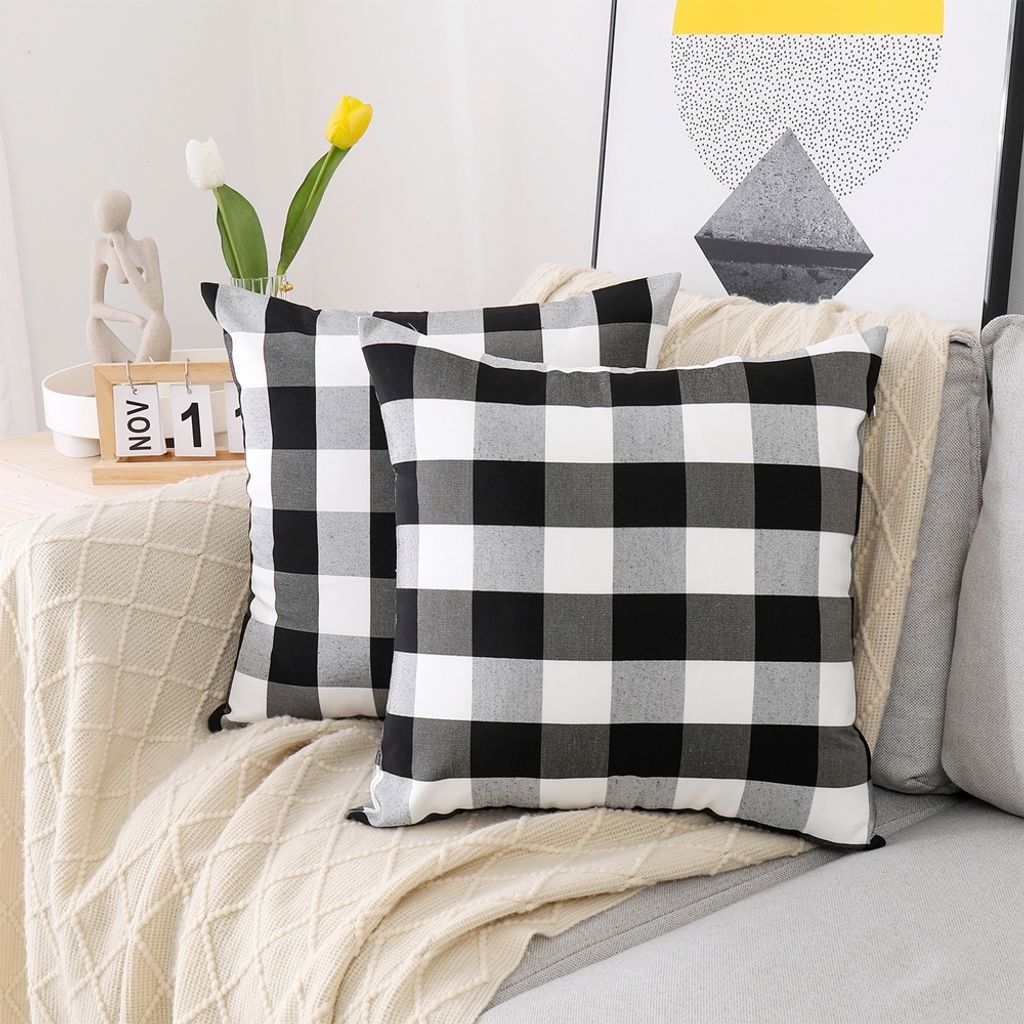 2 Stücke Outdoor Terrasse Balkon wasserdichte Kissenbezüge, Buffalo Plaid Garten Kissenhülle, Outdoor Kissenbezug für Couch, Bett, Sofa und Zel...