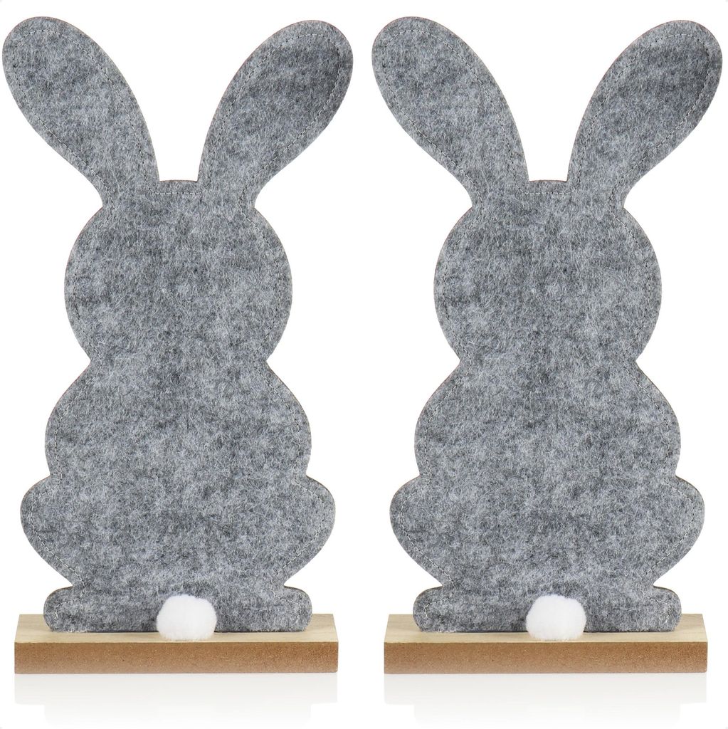 com-four 2x Deko Aufsteller für Ostern - Niedliche Filz-Osterhasen - Osterdeko zum Hinstellen - Osterdekoration aus Holz und Filz