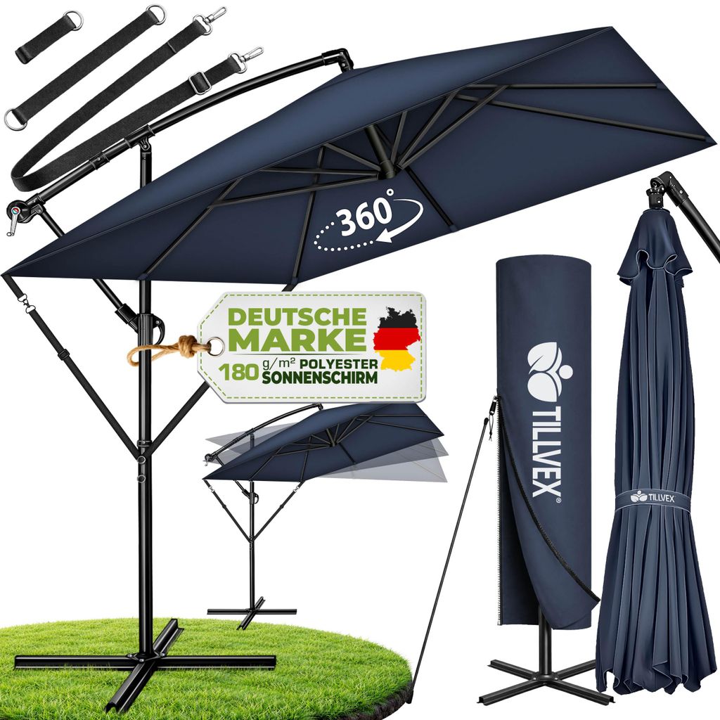tillvex® Obdĺžnikový hliníkový slnečník Ø 330 cm námornícka Obrázok produktu 
