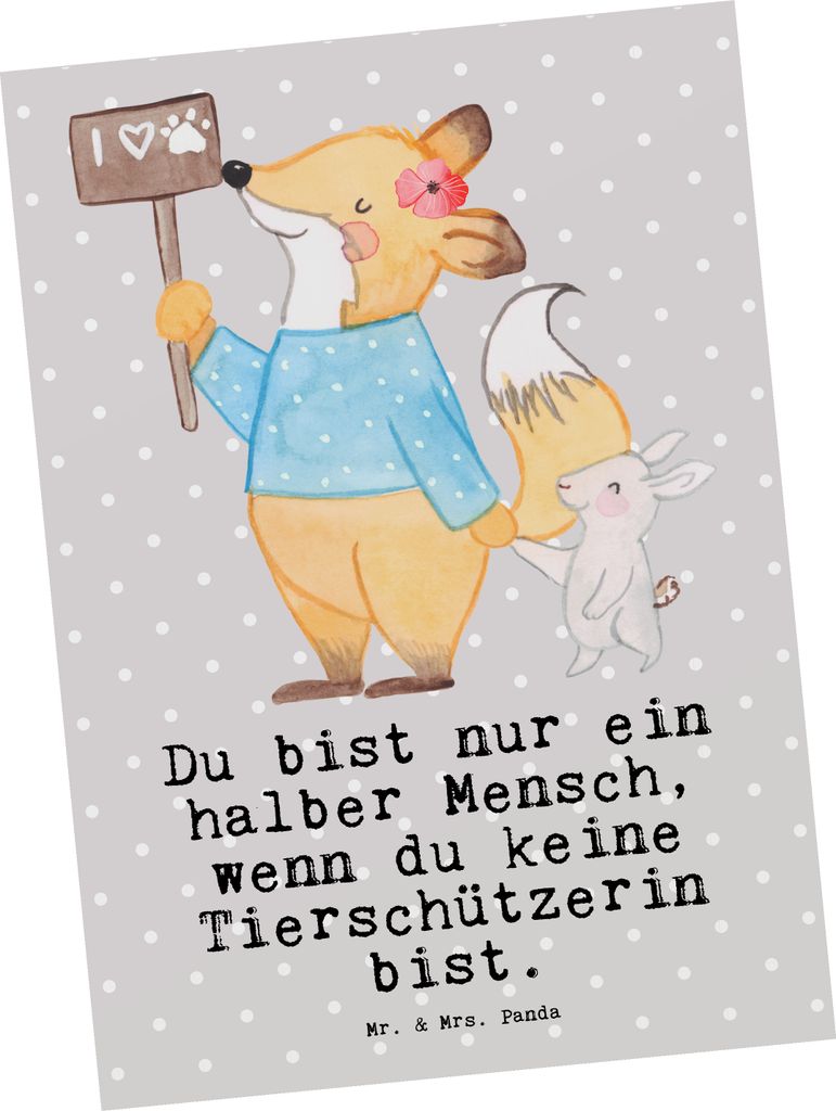 Mr. & Mrs. Panda Postkarte Tierschützerin Herz - Grau Pastell - Geschenk, Ansichtskarte, Postkarten, Grußkarte, Fotokarte, Ansichtskarten