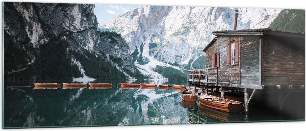 Bilder auf glas - Einteilig - Cottage Oben Der See - 140x50cm - Glasbilder - Wandbilder - Bilder - zum Aufhängen bereit - Wanddekoration aus Glas ...