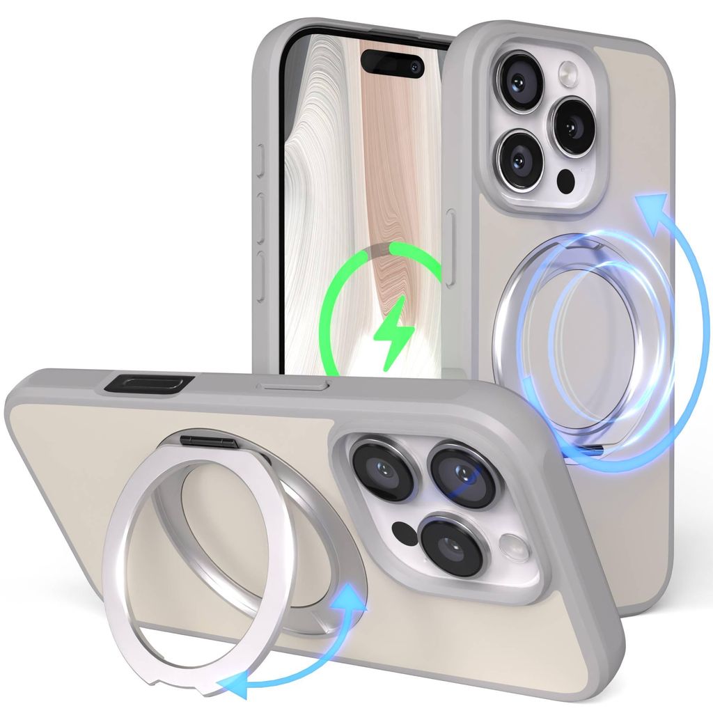 EAZY CASE - MagSafe Handyhülle für Apple iPhone 16 Pro, Ring zum Aufstellen, 360° drehbar, Magsafe Silikonhülle zum Aufstellen, stoßfest Cover...