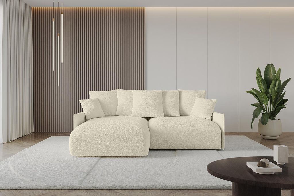ALTDECOR Ecksofa mit Schlaffunktion und Bettkasten ONESK-L-v1 216x177x72 cm Beige - Corner Sofa Eckcouch Couch L-Form angeordnet Schlafcouch Auszie...