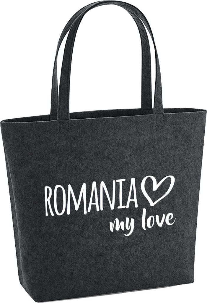 Huuraa Filzshopper Romania my love 22 Liter Charcoal Melange Filztasche Geschenkidee